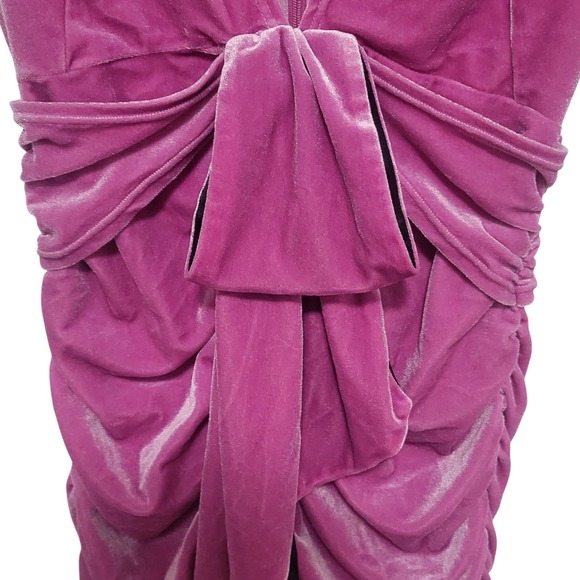 For Love & Lemons Velvet Mini Dress Pink Ruched Tie Front Puff Sleeve‎ S - Picture 4 of 14